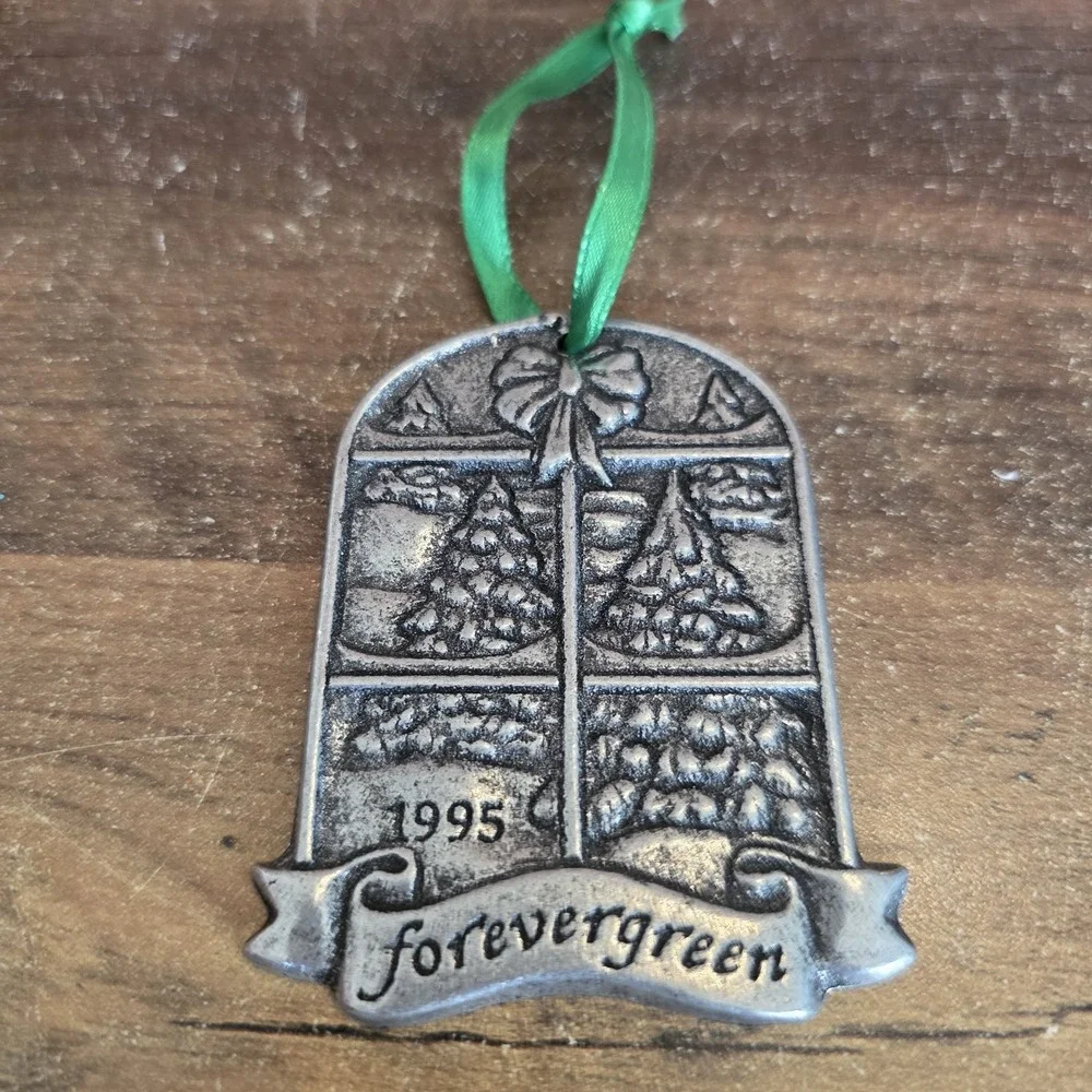 Metal Christmas Tree‎ Ornament Forevergreen 1995 Window Pane Trees Bow 3